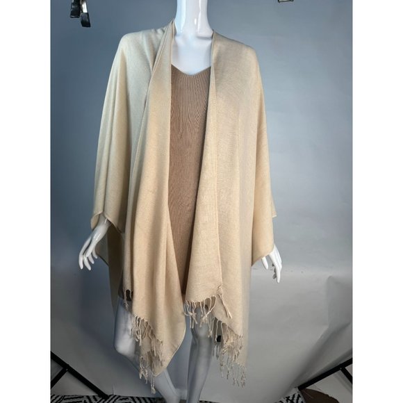 Bijoux Terner Pashima Wrap with Fringe OS Beige Polyester - has Blemish - Picture 13 of 16